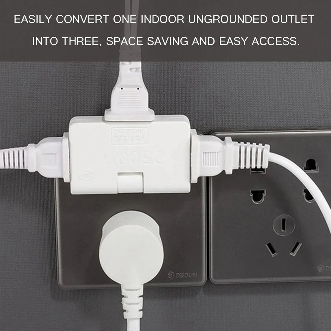 2 pcs Letchase 3 Way Flat Plug Adapter Power Plug