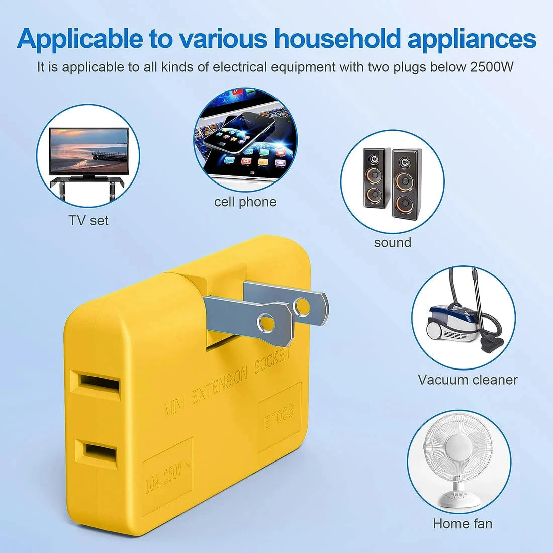 2 pcs Letchase 3 Way Flat Plug Adapter Power Plug