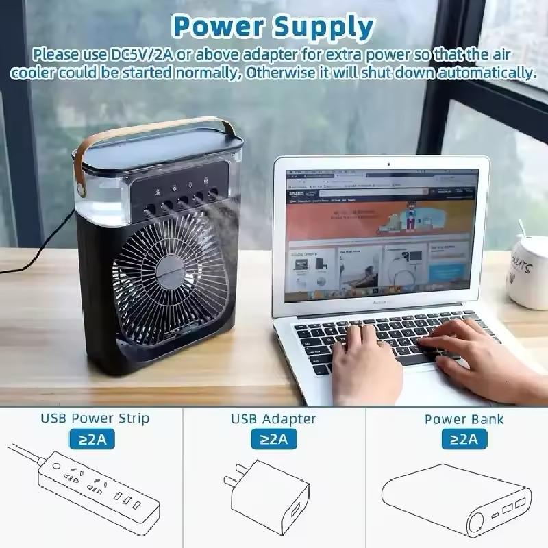 Portable Fan Air Conditioners USB Electric Fan LED Night Light Water Mist Fun 3 In 1 Air Humidifie For Home Random Color - LETZCHASE