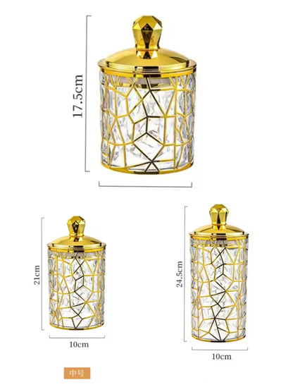Set Of 3 Transparent Sealed Arabian Style Jar With Golden Lid, Dried Fruit Multifunctional Storage Jar